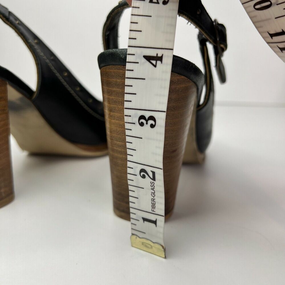 Seychelles Size 7 Singback Open Toe‎ Black Leather Wood Block Heel Studded - Picture 11 of 11